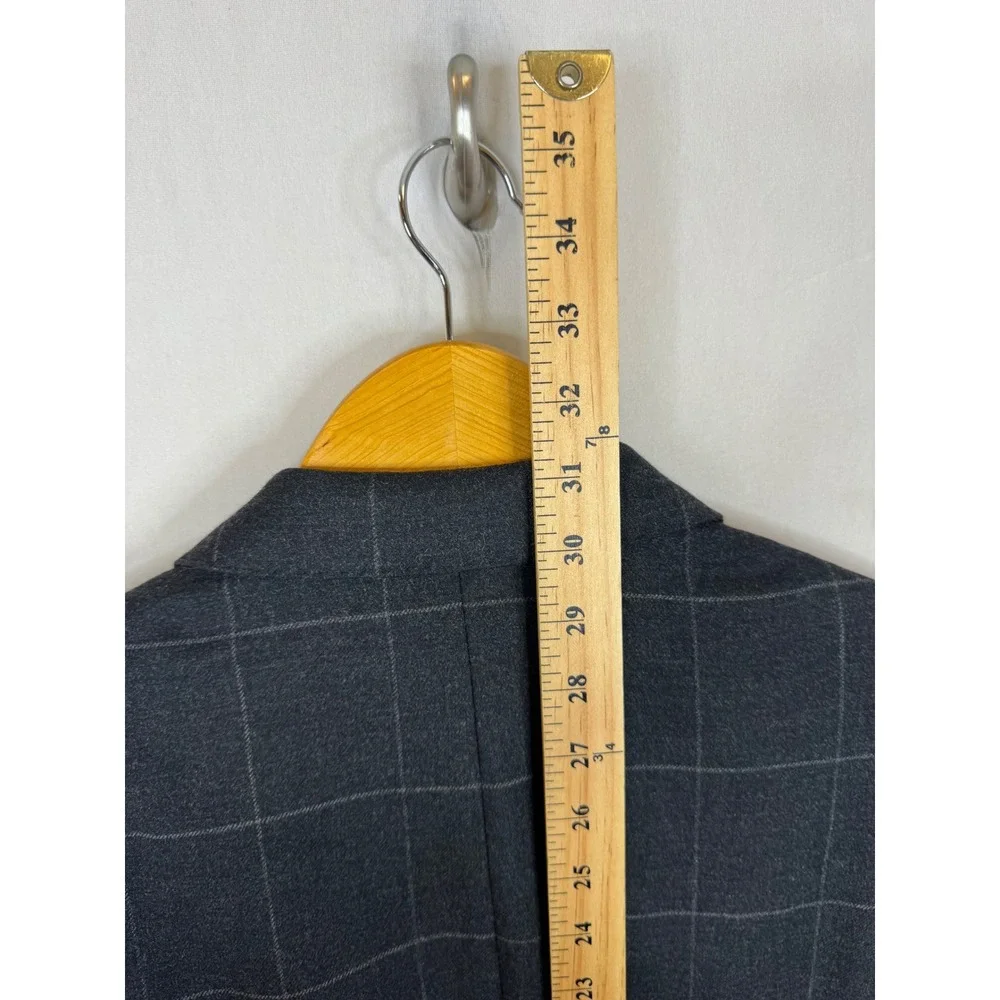 Banana Republic Mens Tailored Wool Blend Windowpane Suit Charcoal Gray 44R 36x34